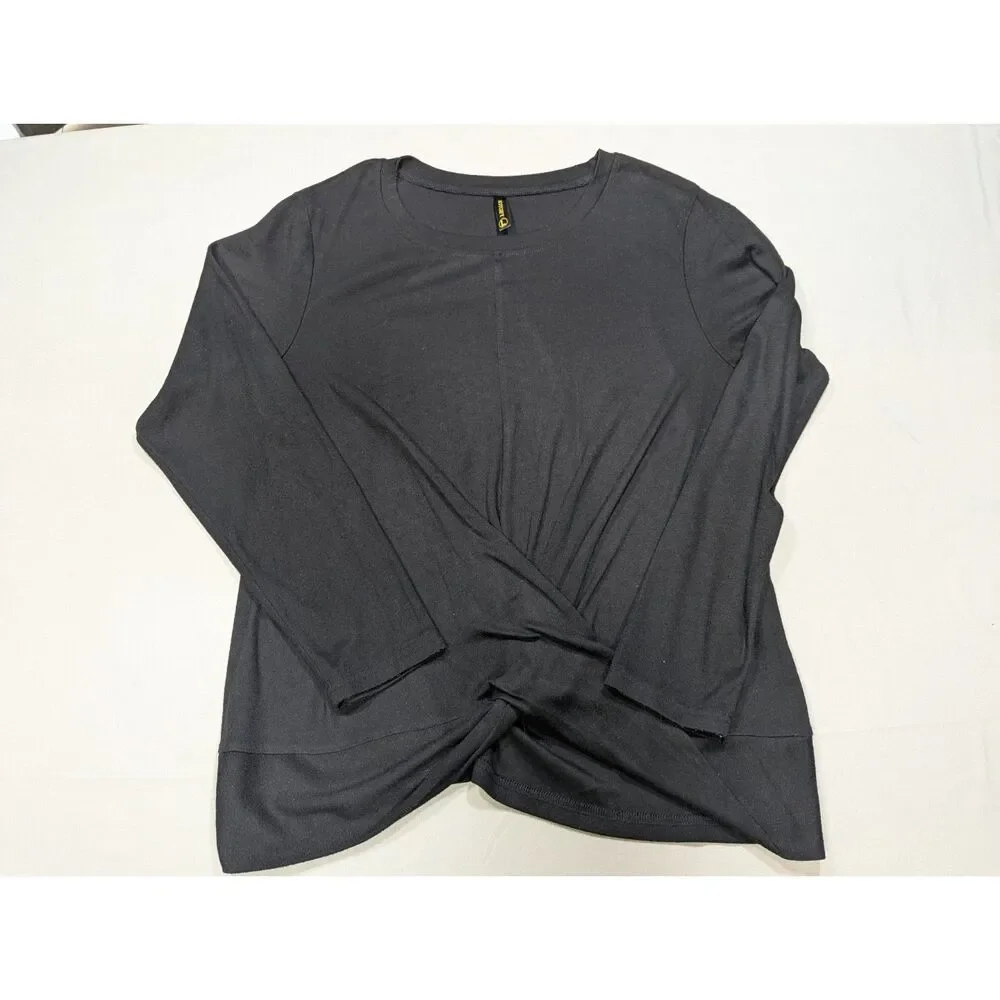 Hot Gift Women’s Black Long Sleeve Twist Front Draped Tunic Top